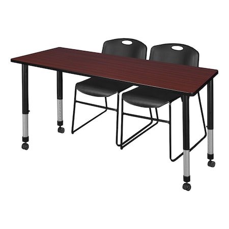Regency Tables > Height Adjustable > Rectangular Mobile Table & Chair Sets, 72 W, 30 L, 23-34 H, Mahogany MT7230MHAPCBK44BK